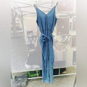 Do + Be Tie Waist Chambray Jumpsuit